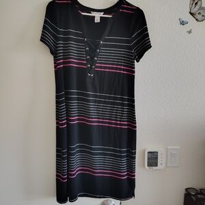 White House Black Market Black Dress with Pink & White Stripes